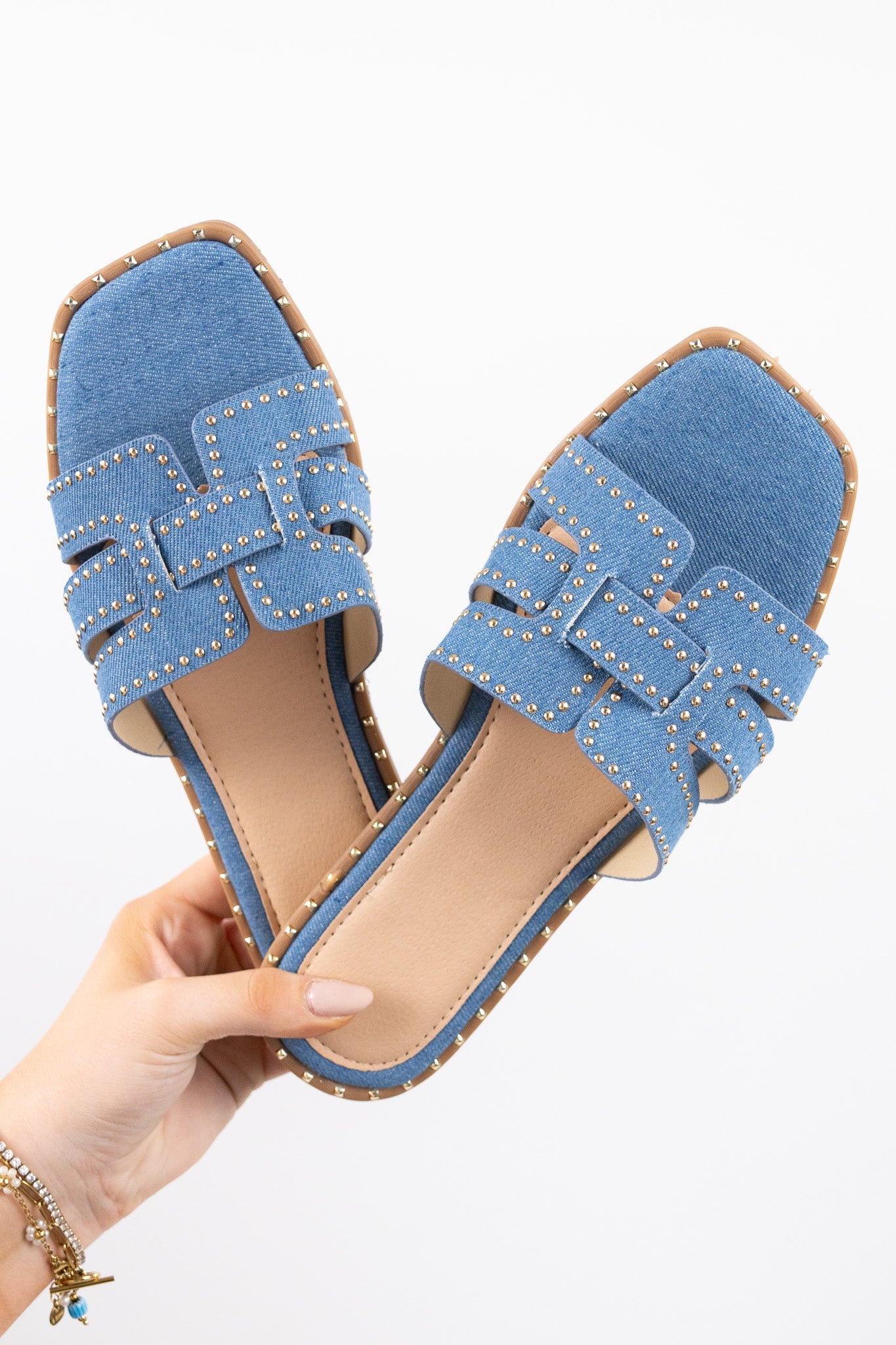 Studded Denim Slide
