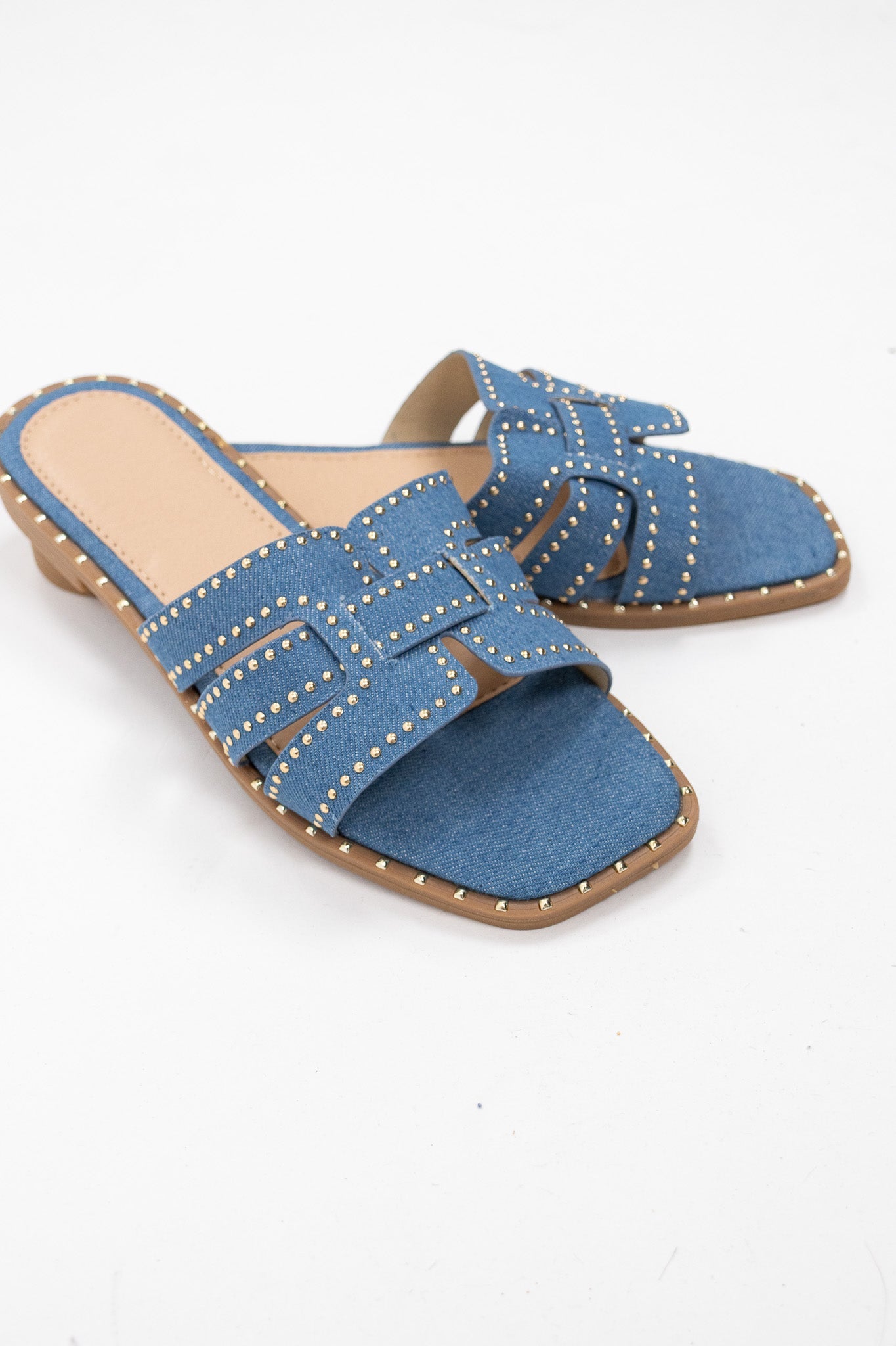 Studded Denim Slide