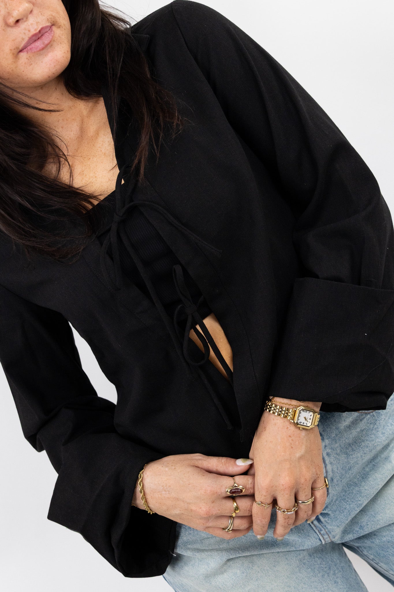 Bow Detail Linen Blouse