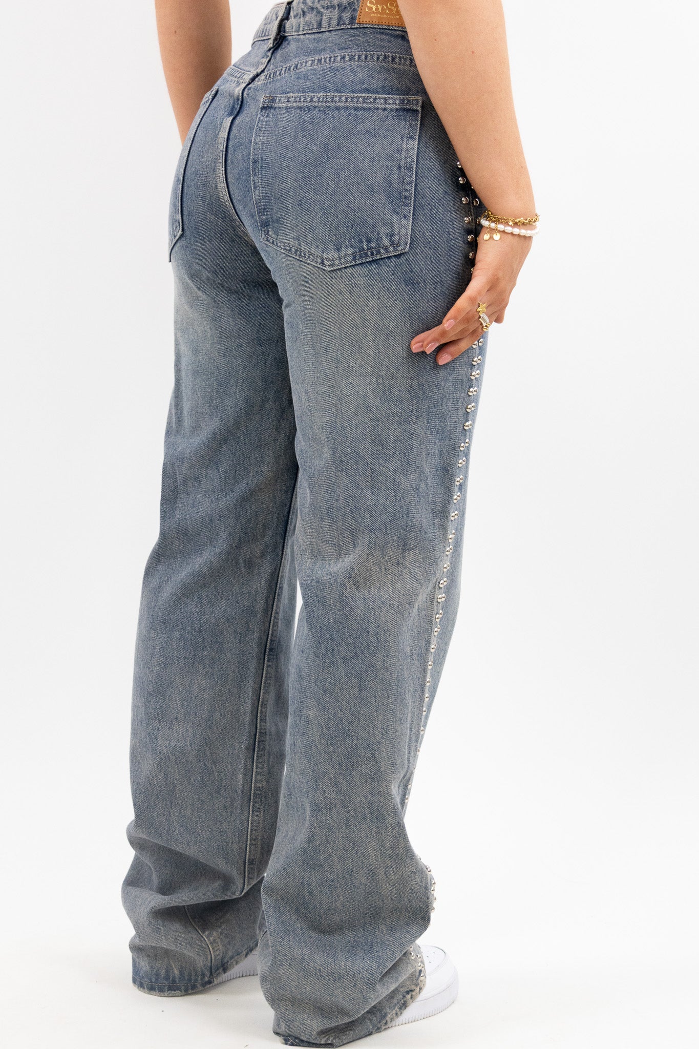 Studs straight leg jeans